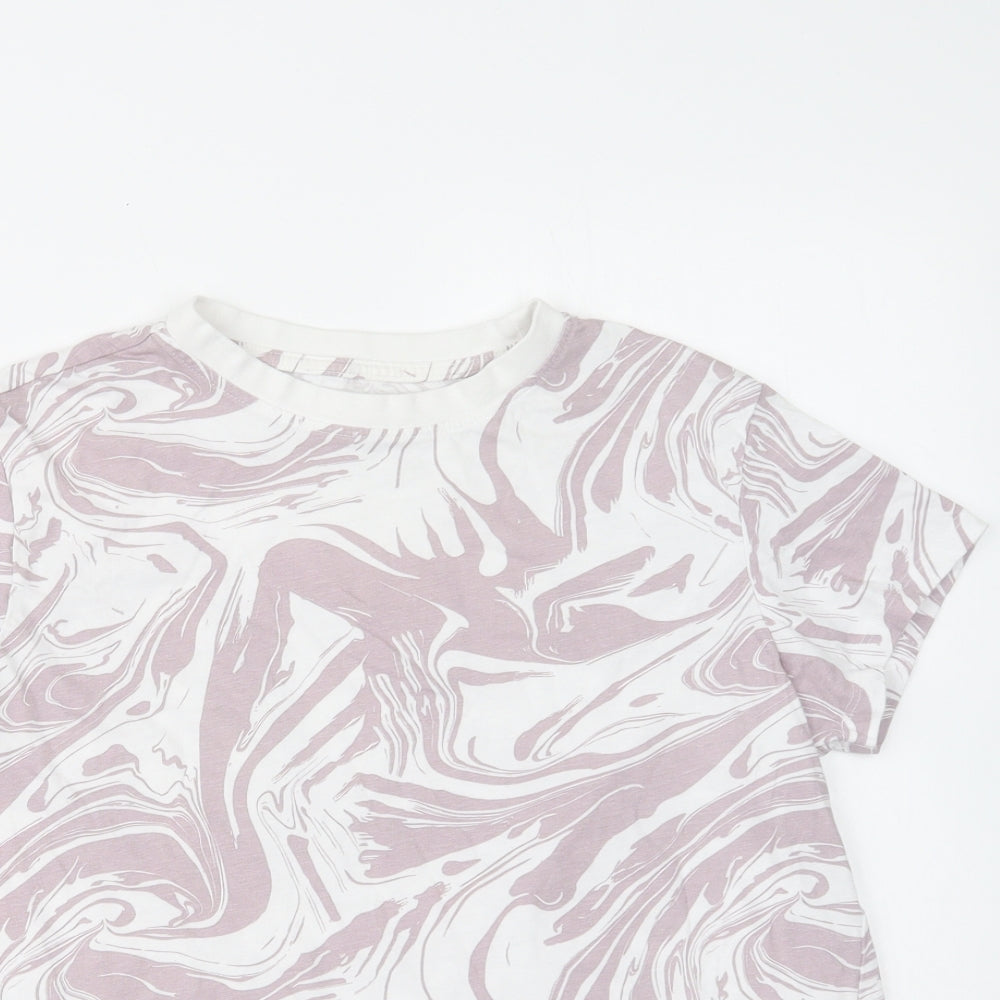 Primark Womens Purple Geometric Cotton Basic T-Shirt Size 6 Crew Neck