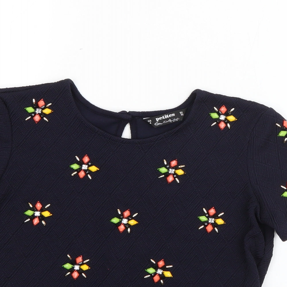 Womens UK Size 4 Miss Selfridge Blue Basic T-Shirt