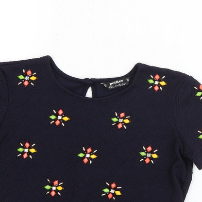 Womens UK Size 4 Miss Selfridge Blue Basic T-Shirt