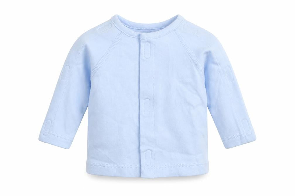Front view of Tu boys’ blue jacket size newborn hook & loop