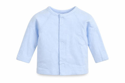 Front view of Tu boys’ blue jacket size newborn hook & loop