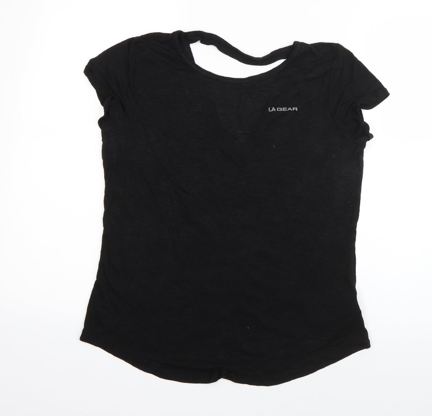 LA Gear Womens Black  Polyester Basic T-Shirt Size 10 Boat Neck - Cut out