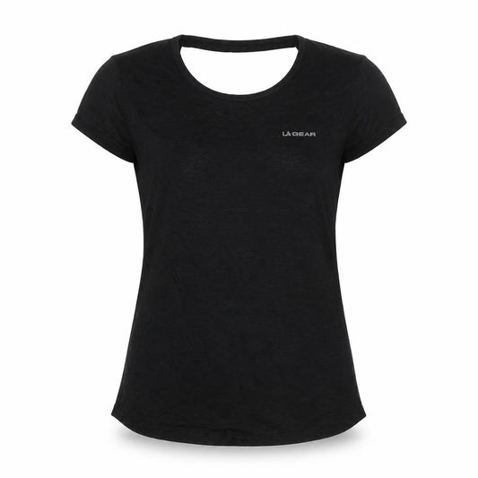 LA Gear Womens Black  Polyester Basic T-Shirt Size 10 Boat Neck - Cut out
