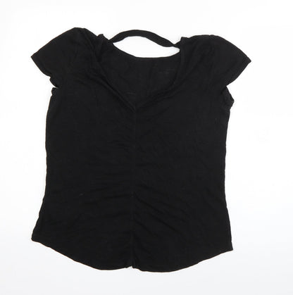 LA Gear Womens Black  Polyester Basic T-Shirt Size 10 Boat Neck - Cut out