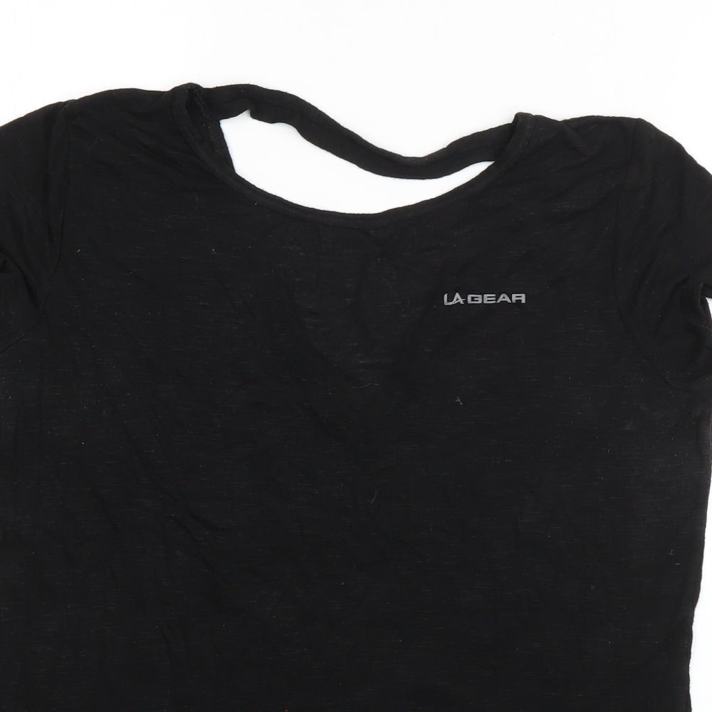 LA Gear Womens Black  Polyester Basic T-Shirt Size 10 Boat Neck - Cut out