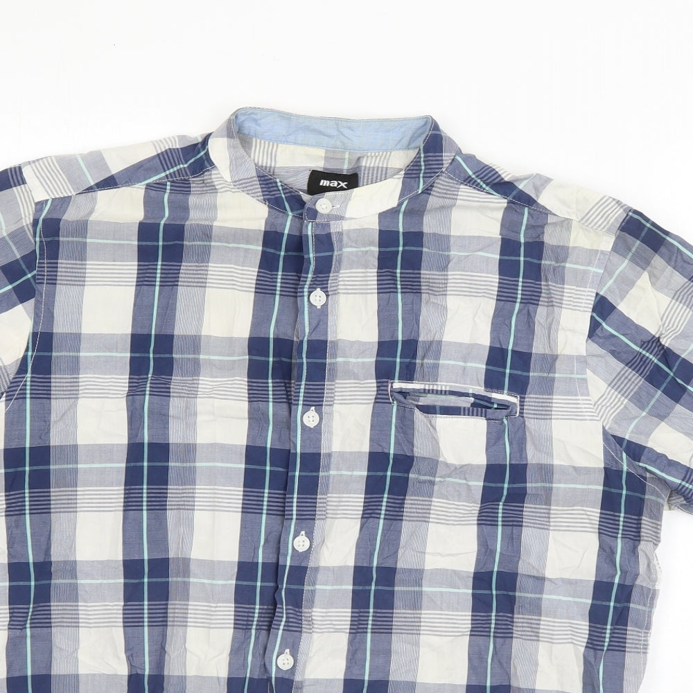 Mens UK Size L Max Blue  Button-Up Short Sleeve Casual Shirt