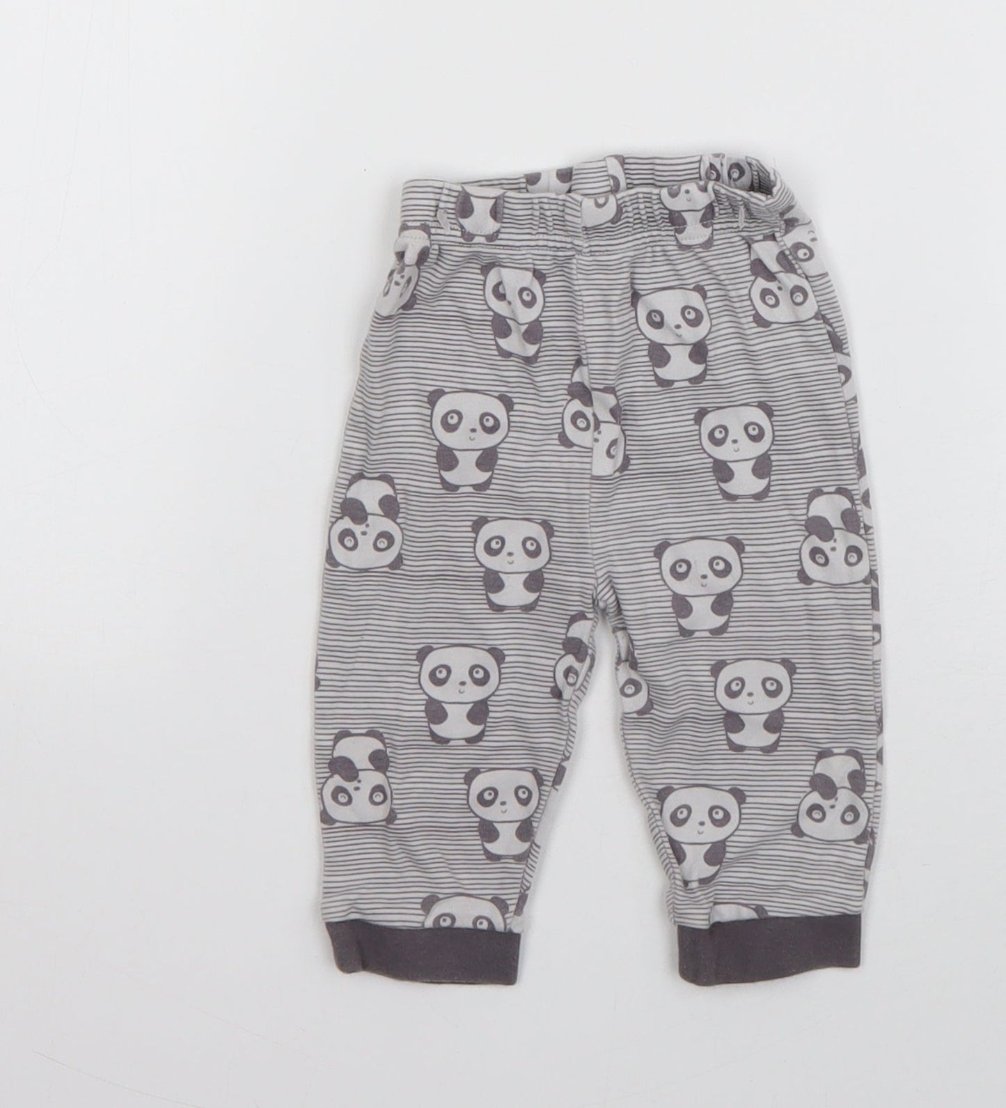 Nutmeg Girls Grey Striped Cotton Jogger Trousers Size 3-6 Months  Pullover - Panda