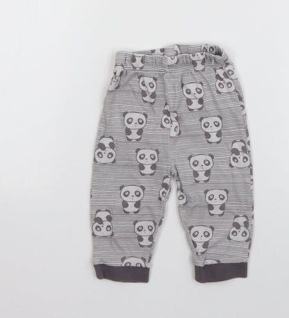 Nutmeg Girls Grey Striped Cotton Jogger Trousers Size 3-6 Months  Pullover - Panda