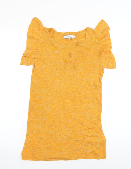 NEXT Womens Orange  Linen Basic T-Shirt Size 8 Boat Neck