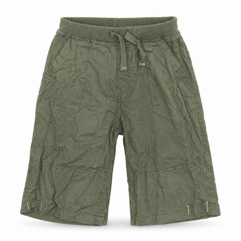Front view of St Bernard boys’ green cotton bermuda shorts, size 9, years regular drawstring