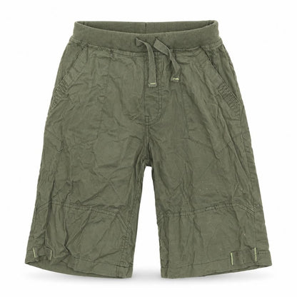 Front view of St Bernard boys’ green cotton bermuda shorts, size 9, years regular drawstring