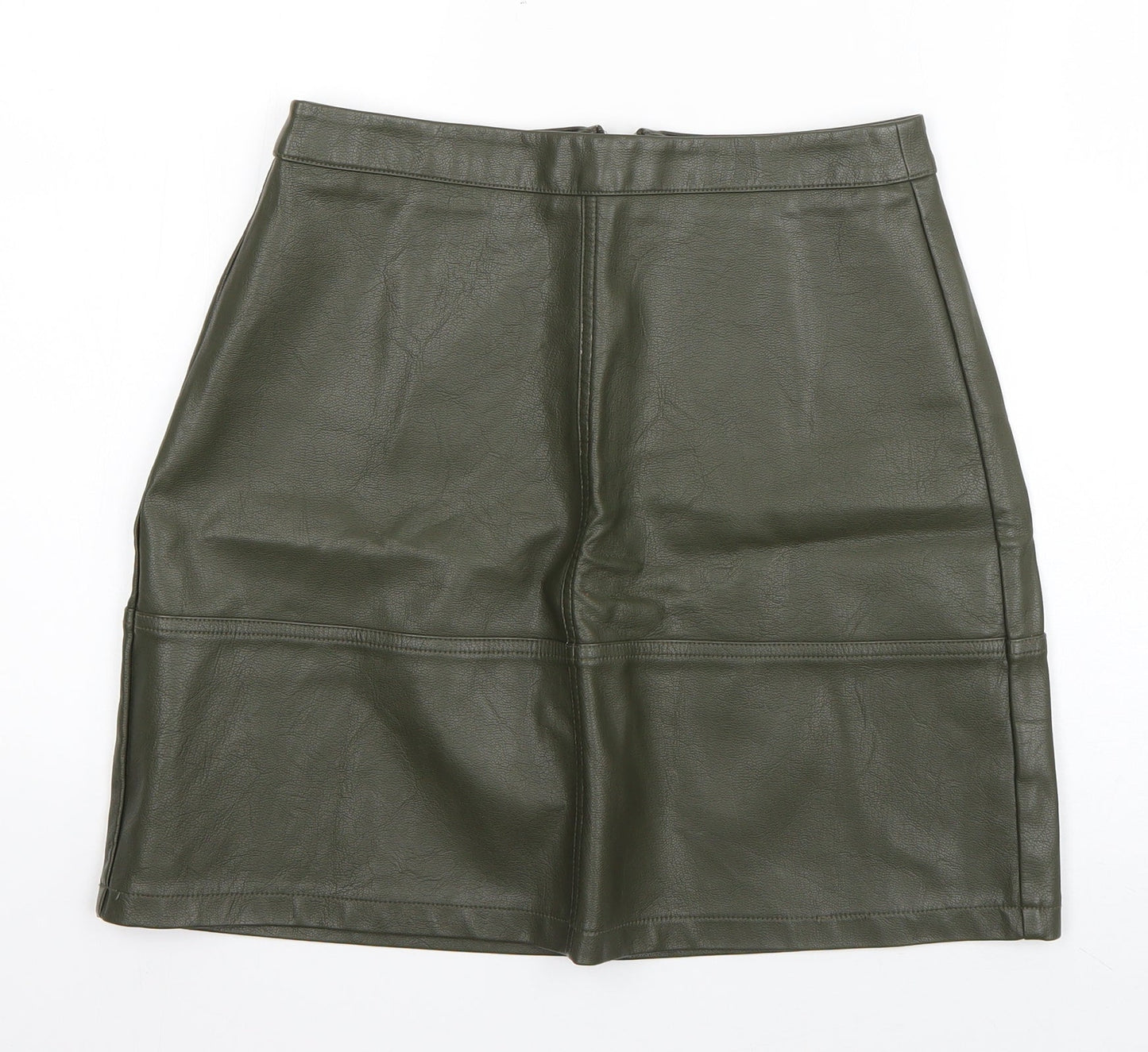 New Look Womens Green  Polyurethane A-Line Skirt Size 8   Zip