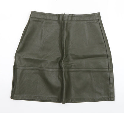 New Look Womens Green  Polyurethane A-Line Skirt Size 8   Zip