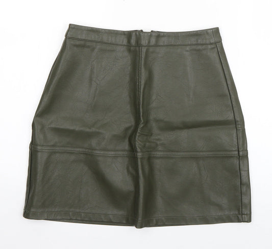 New Look Womens Green  Polyurethane A-Line Skirt Size 8   Zip