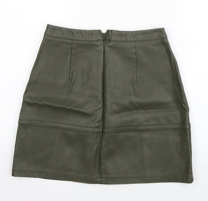 New Look Womens Green  Polyurethane A-Line Skirt Size 8   Zip
