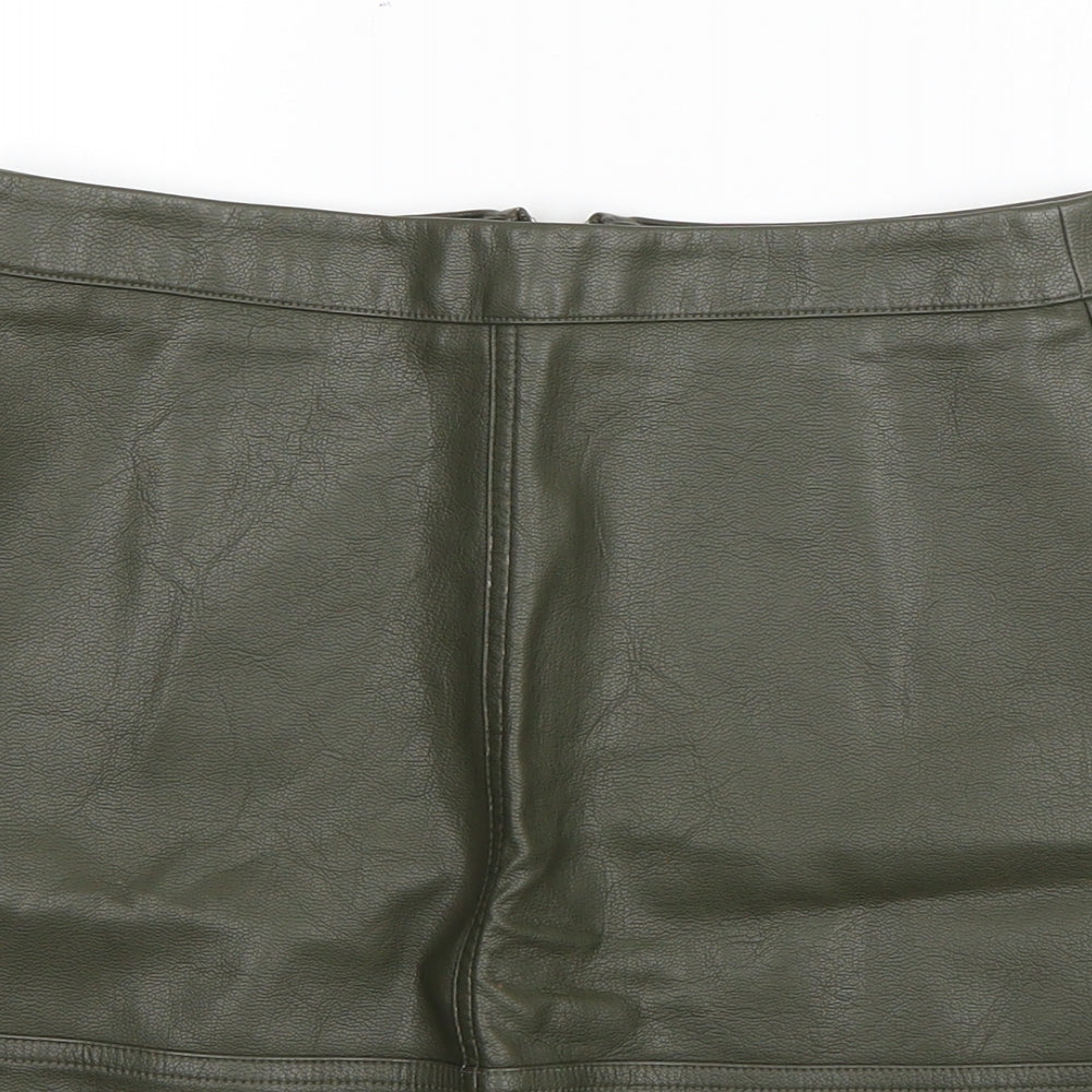 New Look Womens Green  Polyurethane A-Line Skirt Size 8   Zip