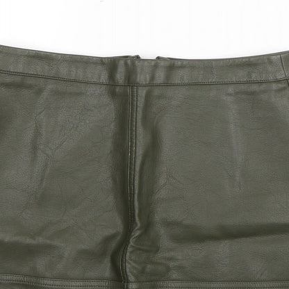 New Look Womens Green  Polyurethane A-Line Skirt Size 8   Zip