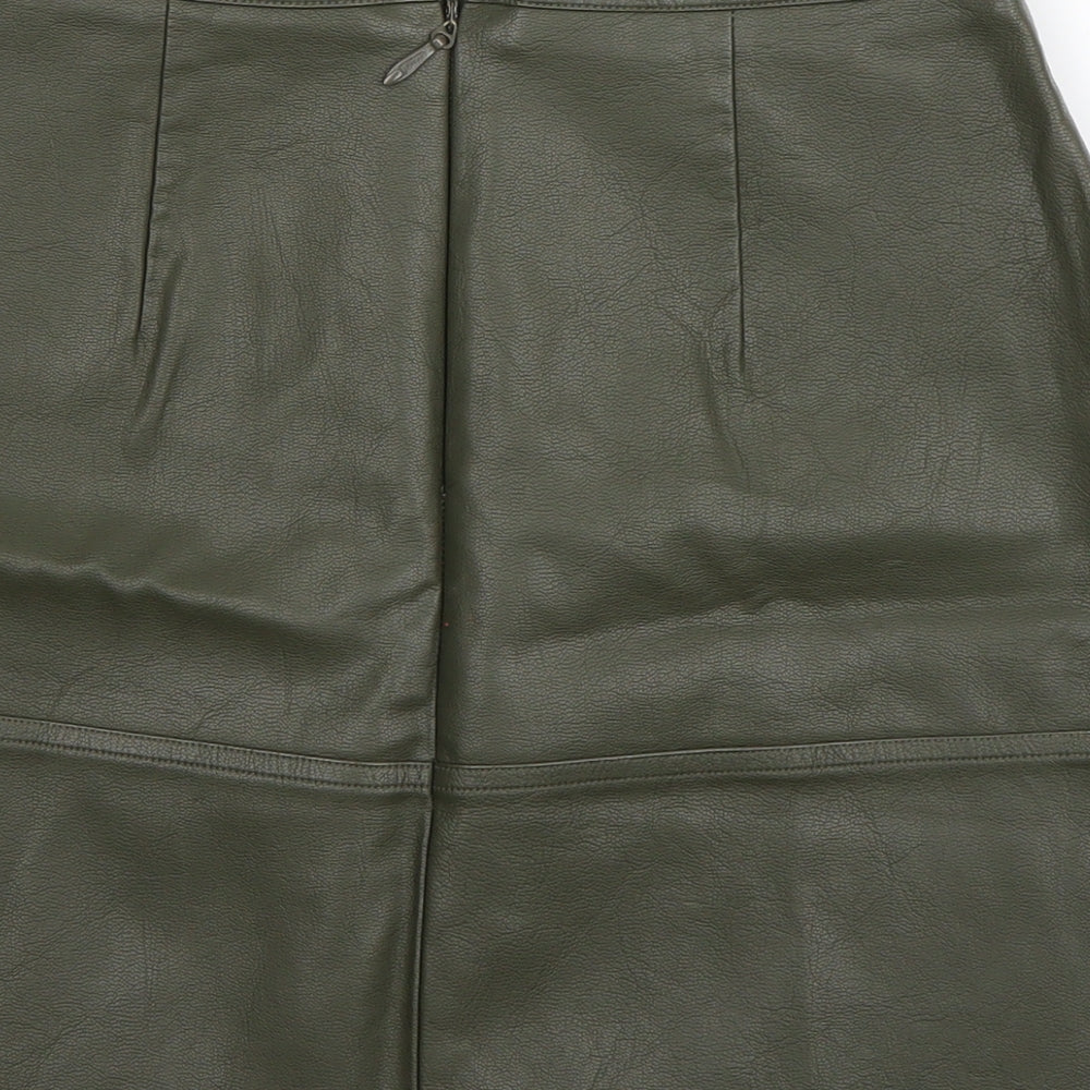 New Look Womens Green  Polyurethane A-Line Skirt Size 8   Zip