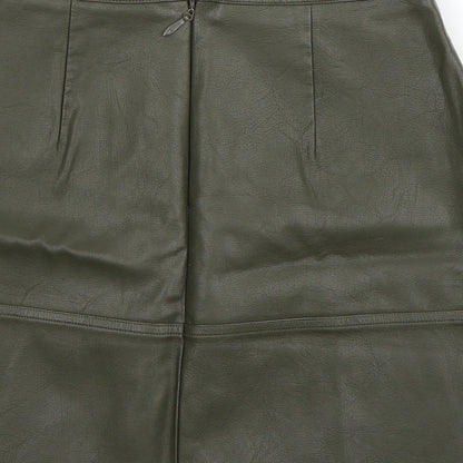 New Look Womens Green  Polyurethane A-Line Skirt Size 8   Zip