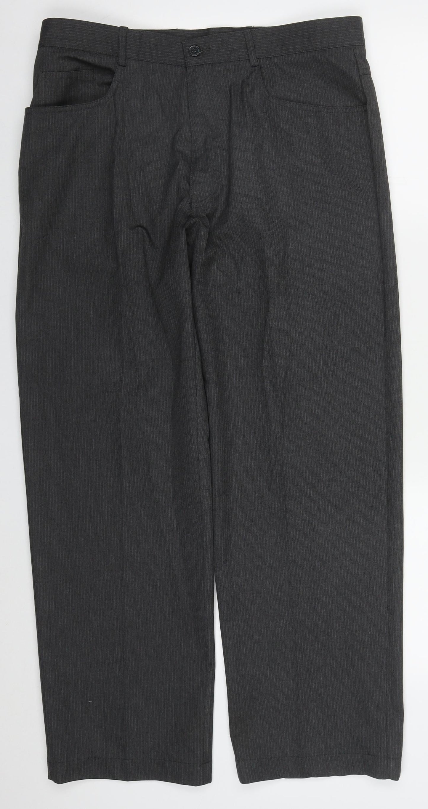 Taylor & Wright  Mens Grey Striped Polyester Trousers  Size 34 L29 in Regular Button