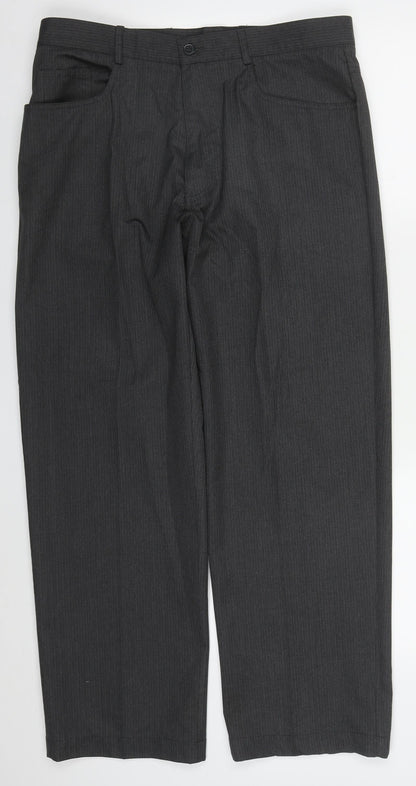 Taylor & Wright  Mens Grey Striped Polyester Trousers  Size 34 L29 in Regular Button