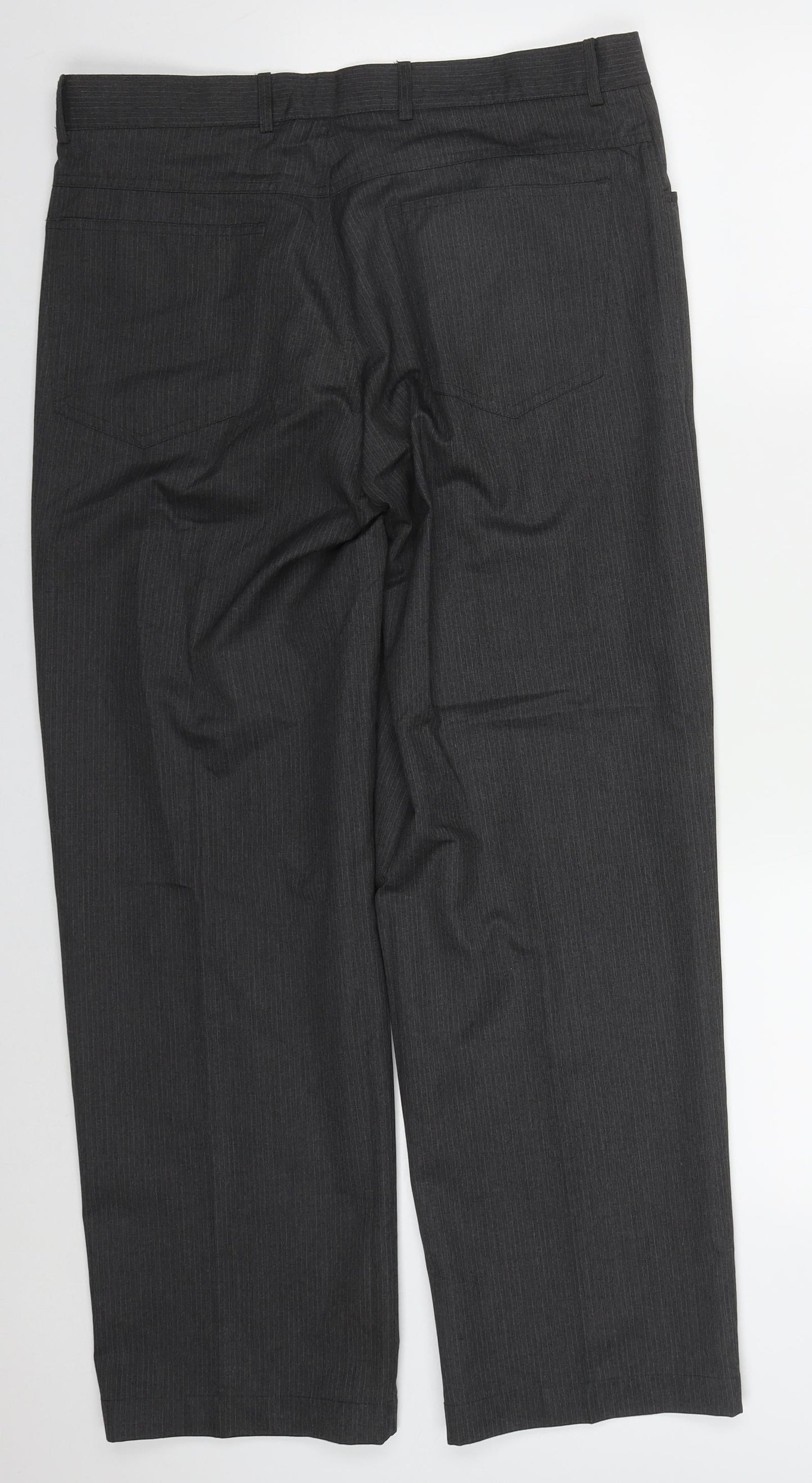 Taylor & Wright  Mens Grey Striped Polyester Trousers  Size 34 L29 in Regular Button