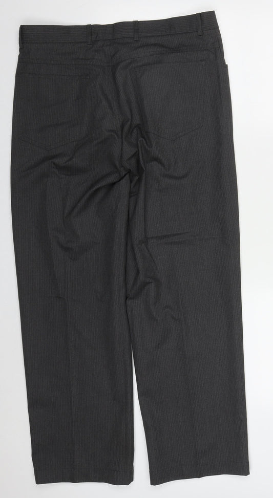 Taylor & Wright  Mens Grey Striped Polyester Trousers  Size 34 L29 in Regular Button