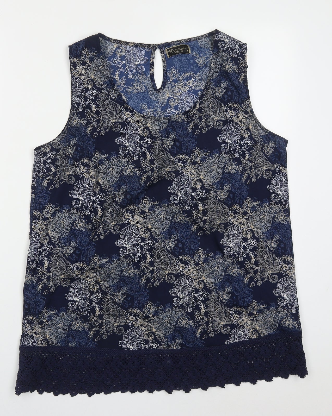 Originals Womens Blue Paisley Polyester Basic Tank Size 16 Off the Shoulder