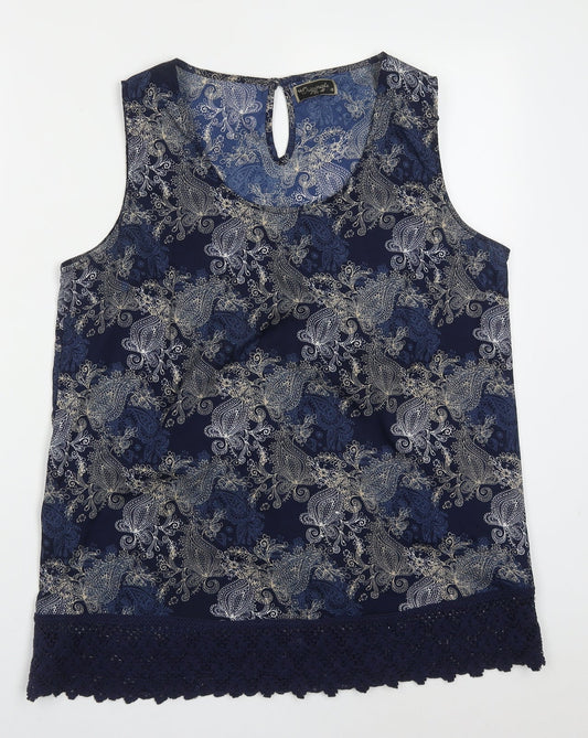 Originals Womens Blue Paisley Polyester Basic Tank Size 16 Off the Shoulder