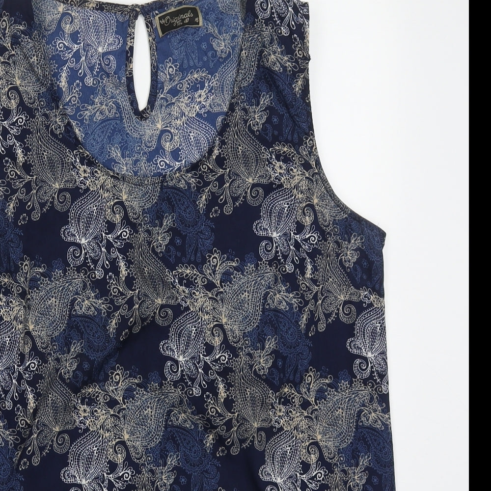 Originals Womens Blue Paisley Polyester Basic Tank Size 16 Off the Shoulder