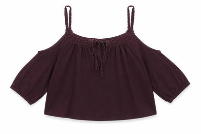 Front view of Atmosphere women’s pink cotton cropped blouse, size UK 16, off the shoulder