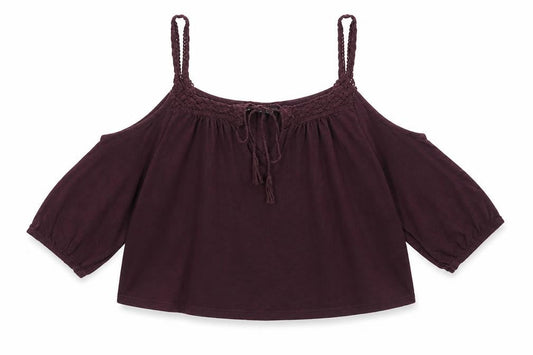 Front view of Atmosphere women’s pink cotton cropped blouse, size UK 16, off the shoulder