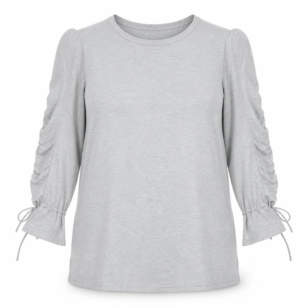 Front view of Eight women’s grey cotton a-line, size L, crew neck