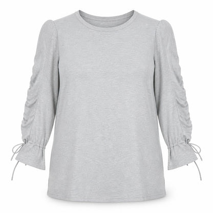 Front view of Eight women’s grey cotton a-line, size L, crew neck