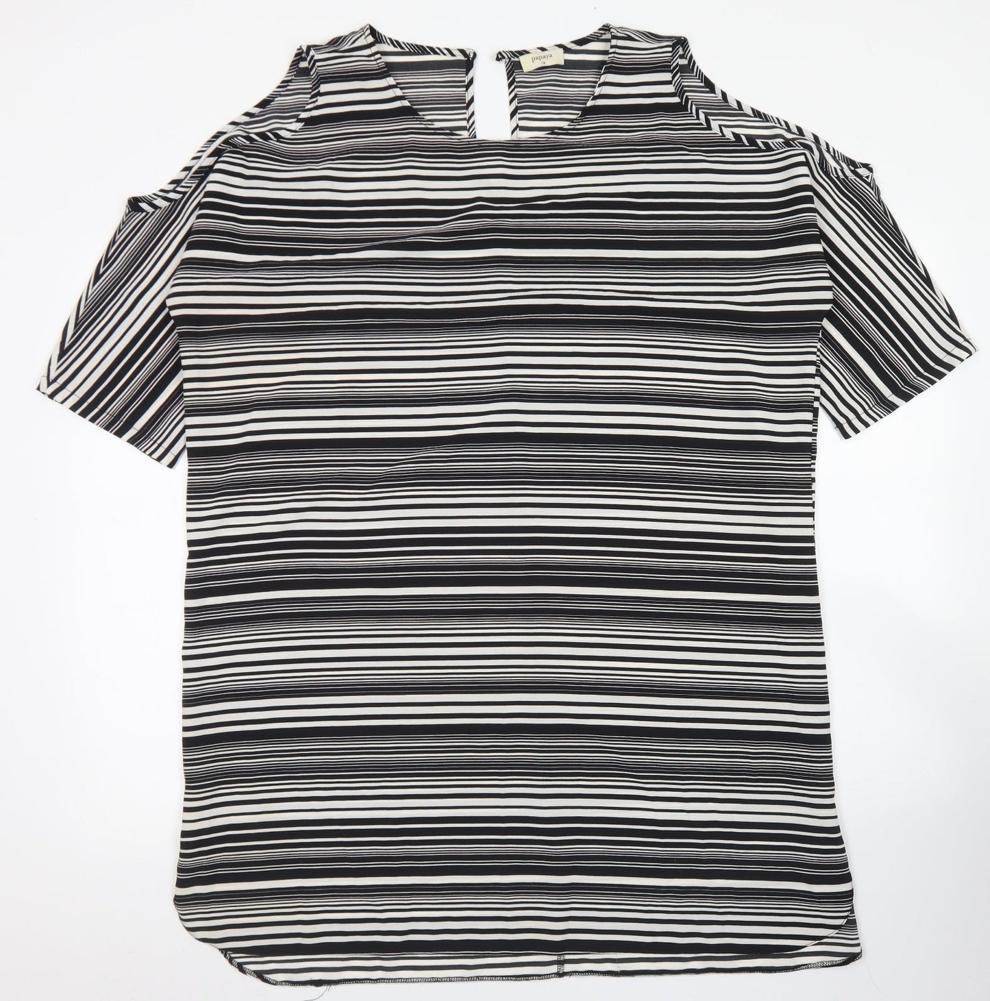 Papaya Womens Black Striped Polyester A-Line  Size 18  Round Neck Button - Cold Shoulder