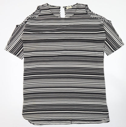 Papaya Womens Black Striped Polyester A-Line  Size 18  Round Neck Button - Cold Shoulder