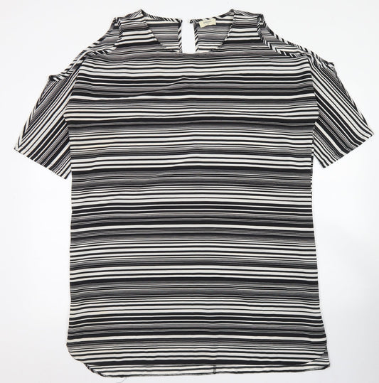 Papaya Womens Black Striped Polyester A-Line  Size 18  Round Neck Button - Cold Shoulder