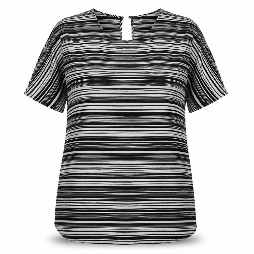 Papaya Womens Black Striped Polyester A-Line  Size 18  Round Neck Button - Cold Shoulder