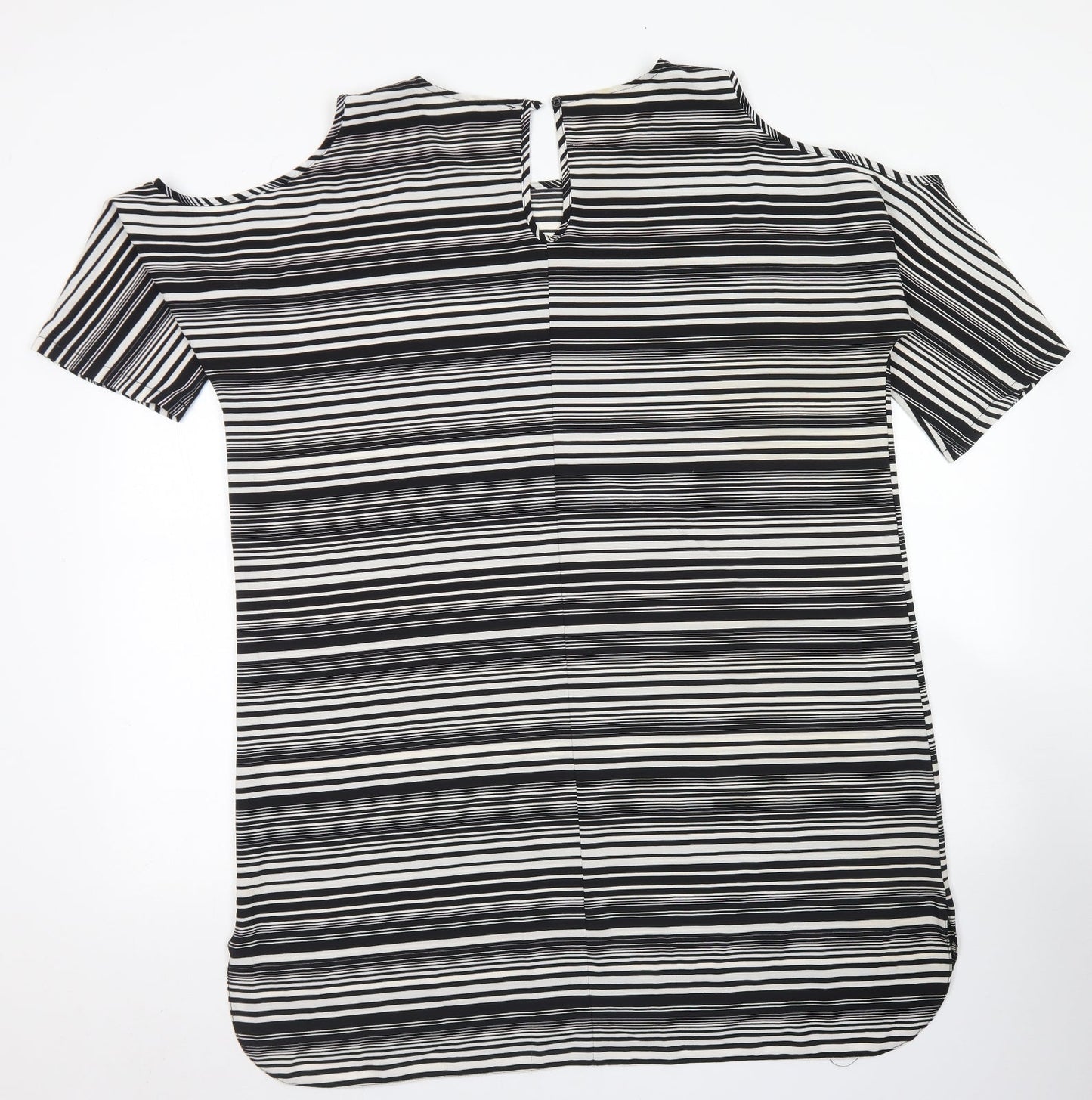 Papaya Womens Black Striped Polyester A-Line  Size 18  Round Neck Button - Cold Shoulder