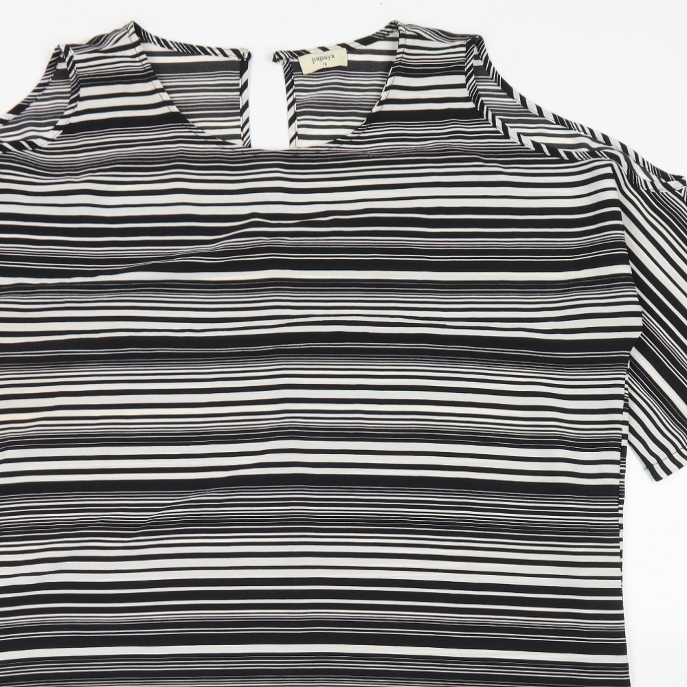 Papaya Womens Black Striped Polyester A-Line  Size 18  Round Neck Button - Cold Shoulder
