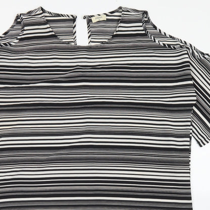 Papaya Womens Black Striped Polyester A-Line  Size 18  Round Neck Button - Cold Shoulder