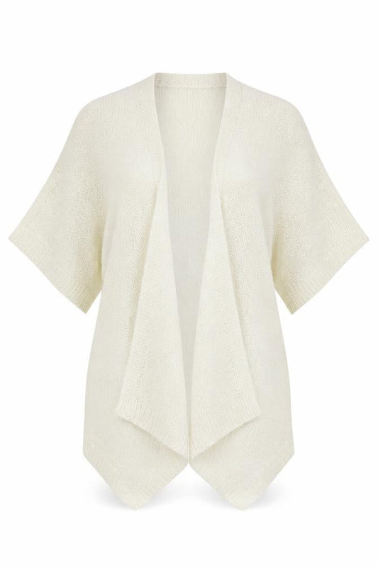 Front view of Mia Moda women’s ivory round neck acrylic cardigan jumper, size L