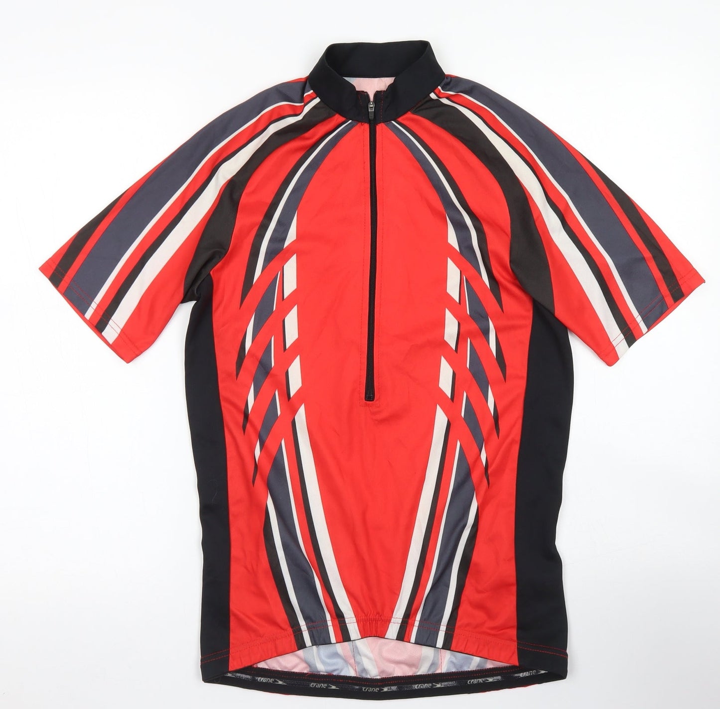 Crane  Mens Red Colourblock Polyester Basic T-Shirt Size S Crew Neck Zip