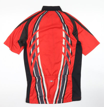 Crane  Mens Red Colourblock Polyester Basic T-Shirt Size S Crew Neck Zip