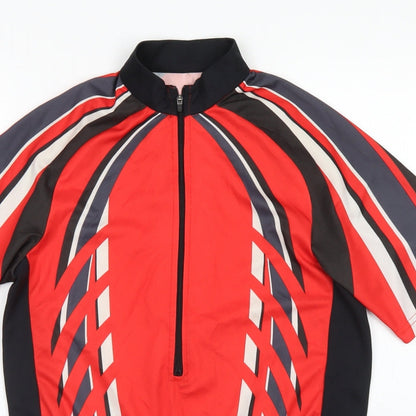 Crane  Mens Red Colourblock Polyester Basic T-Shirt Size S Crew Neck Zip