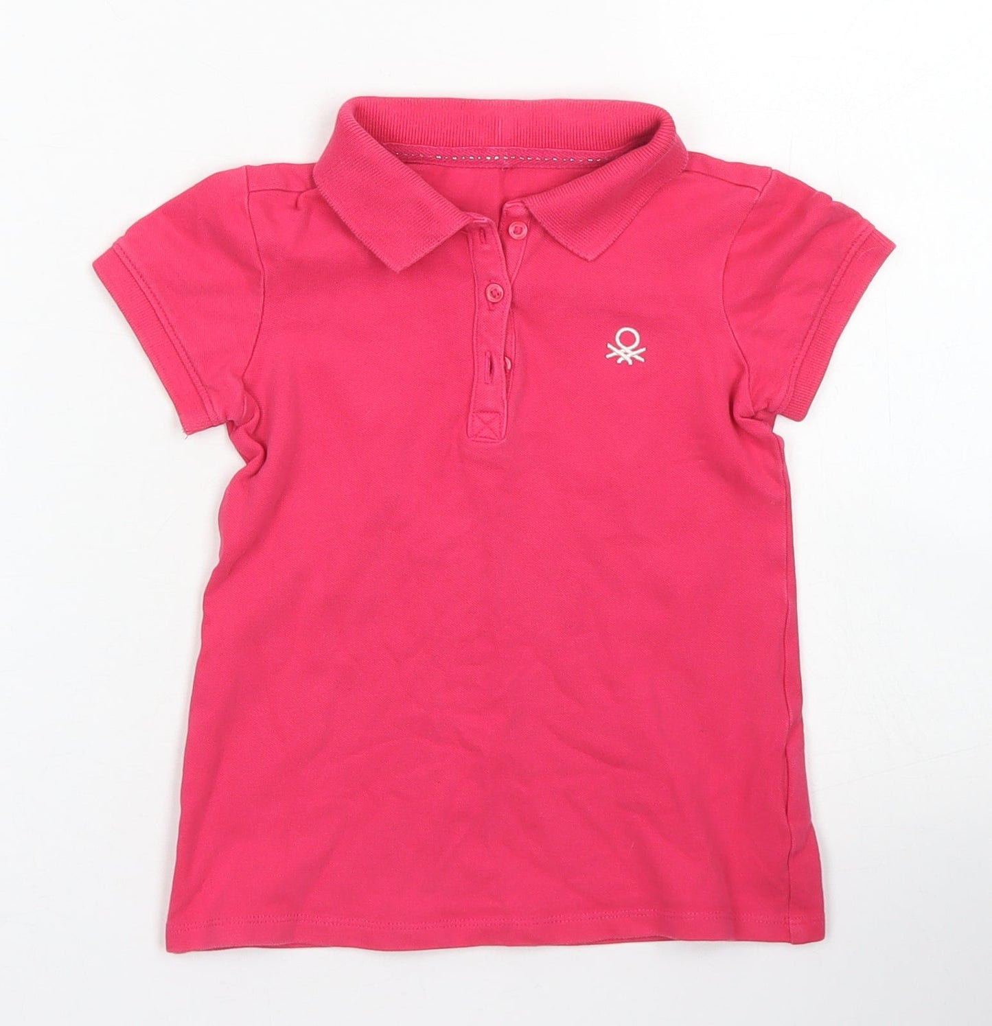 United Colors of Benetton Girls Pink  Cotton Basic Polo Size 4-5 Years Collared Button