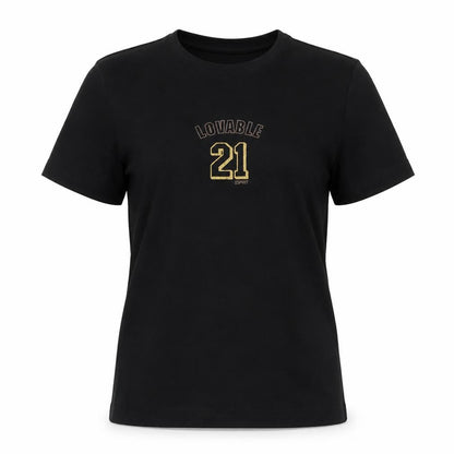 Front view of ESPRIT women’s black cotton basic t-shirt, size M, crew neck
