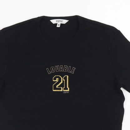 Esprit Womens Black  Cotton Basic T-Shirt Size M Crew Neck