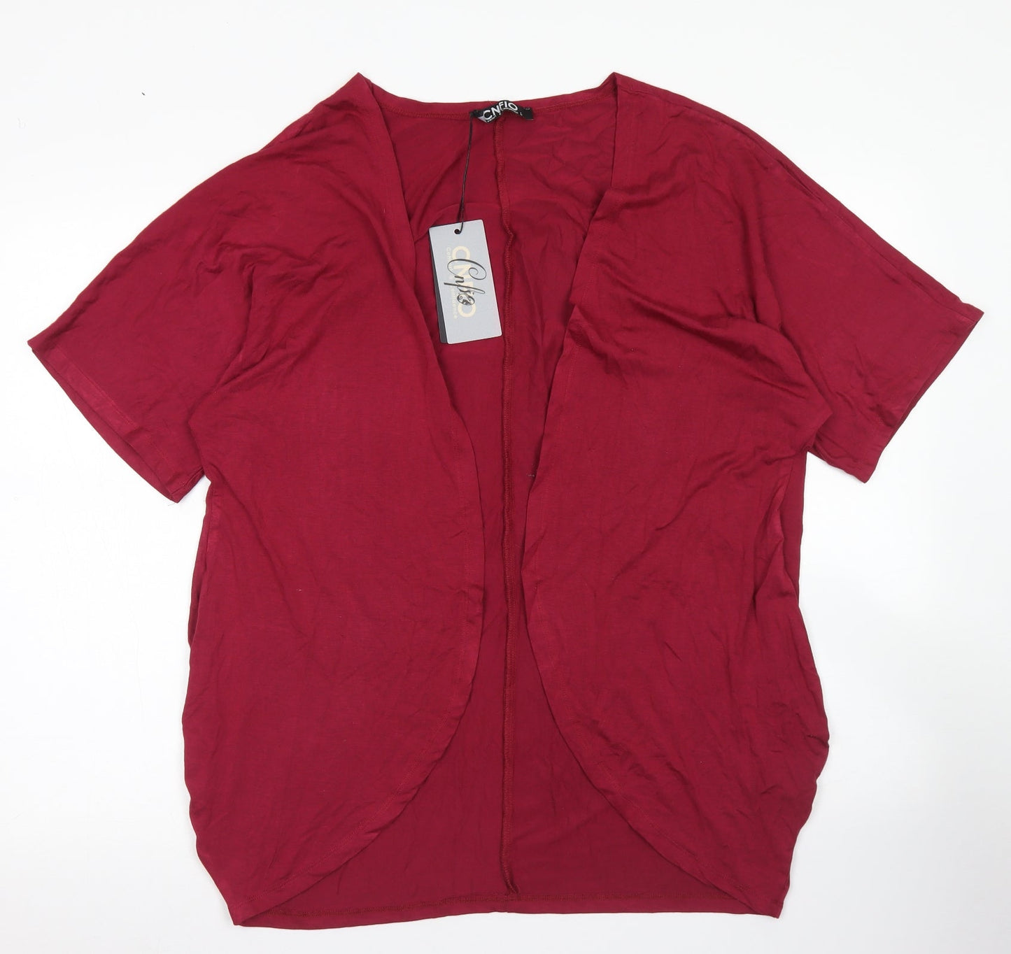 CNFIO Womens Red Round Neck  Rayon Cardigan Jumper Size L