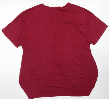 CNFIO Womens Red Round Neck  Rayon Cardigan Jumper Size L